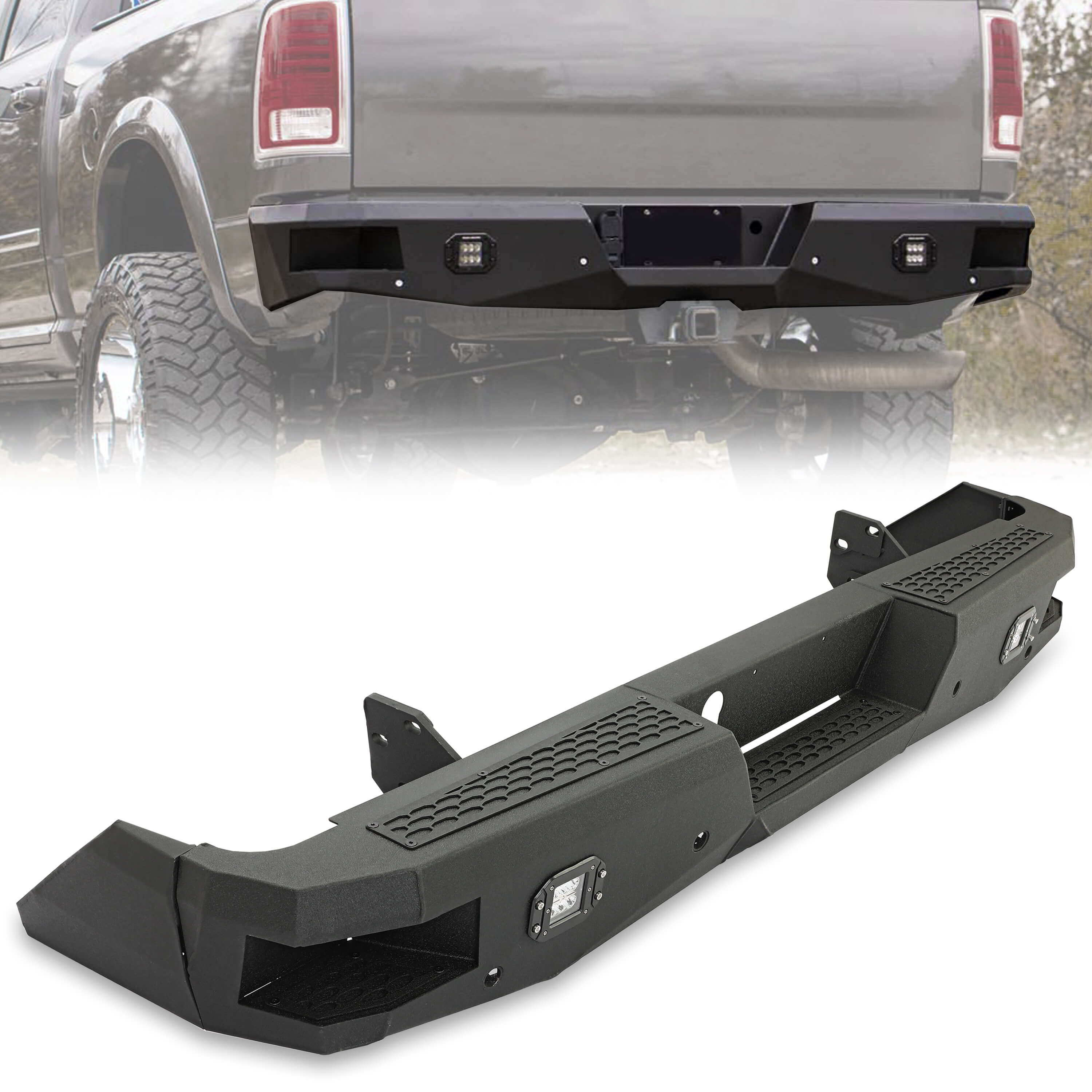 MR.GOP-Off-road Rear Bumper Compatible with 2014-2021 Toyota Tundra 2WD/4WD with 2 LED Lights Powder Coated Steel