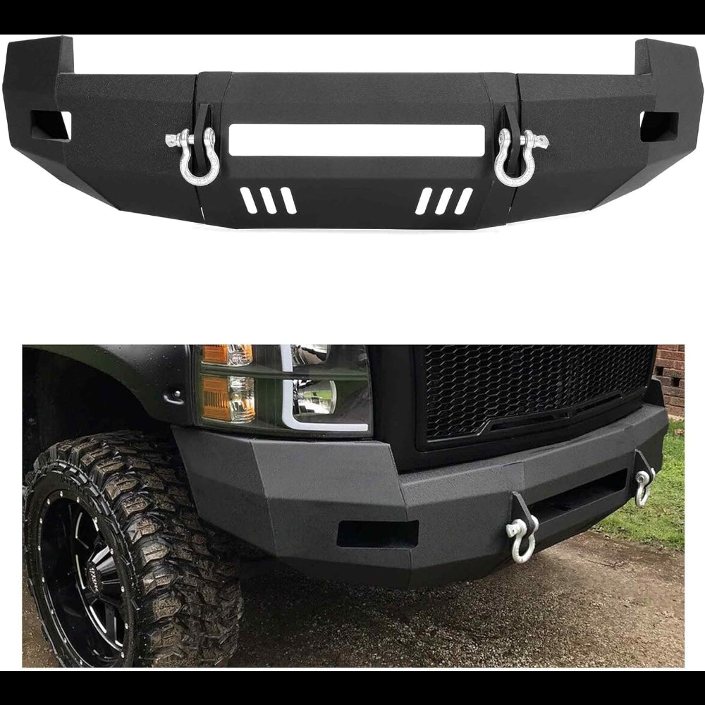 MR.GOP - Parachoques delantero compatible con Chevrolet Silverado 2500 3500 2007-2010 con anillos en D, acero recubierto en polvo negro, dos paquetes 