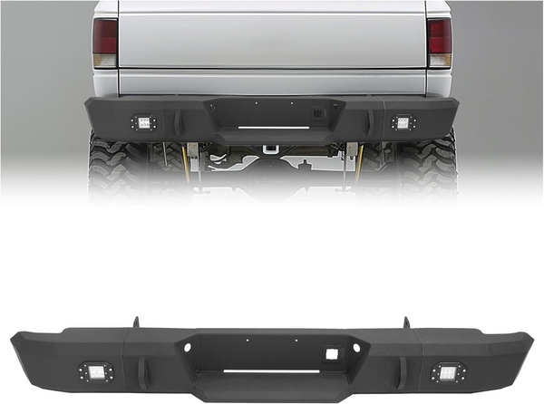 MR GOP-Rear Bumper Compatible with 1999-2007 Chevy Chevrolet Silverado & GMC Sierra 1500 With LED Lights Steel Powder Coated Black