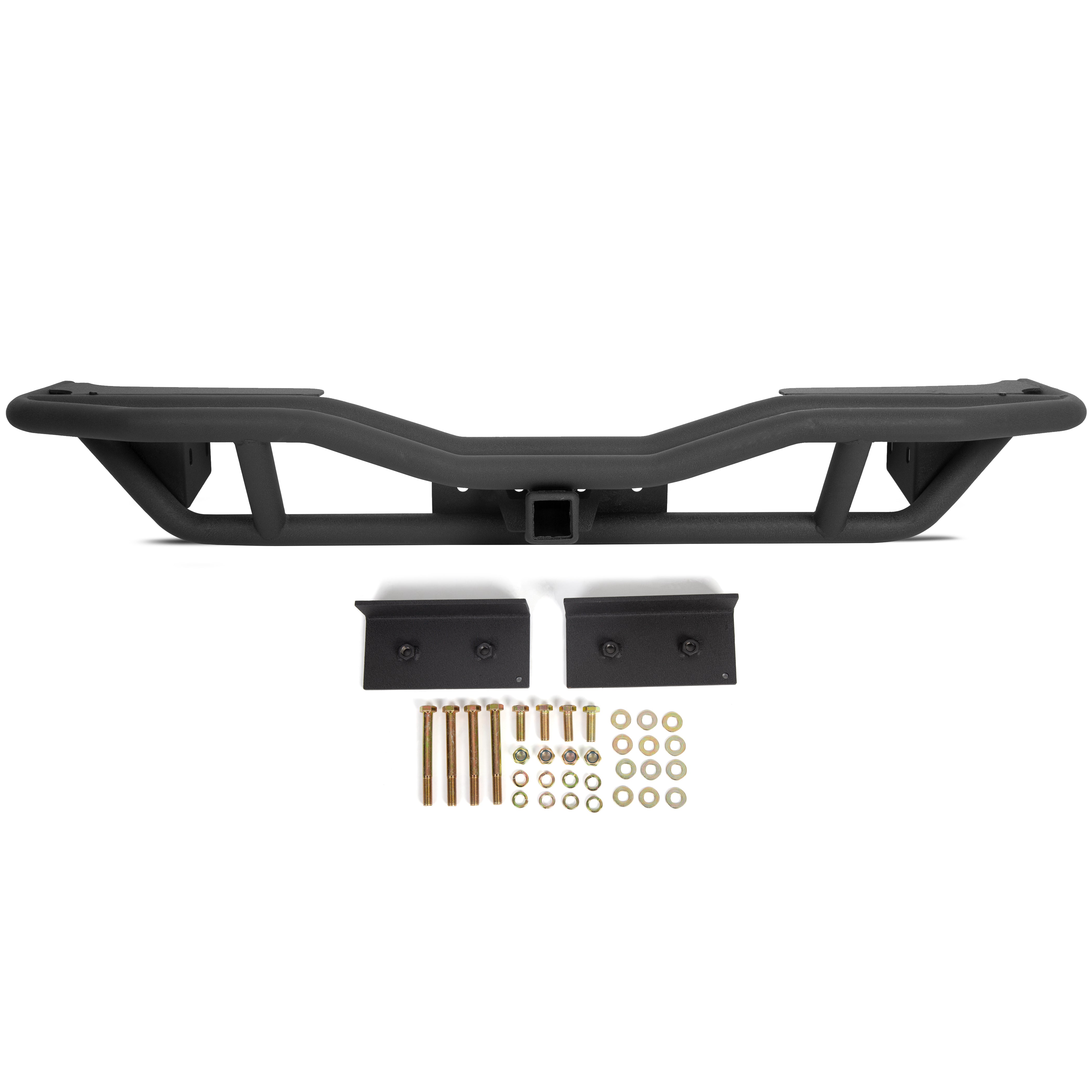MR.GOP-Tubular Rear Bumper Compatible with 2007-2018 Jeep Wrangler JK W/ 2inches Hitch Receiver Steel Rock Crawler Textured Black