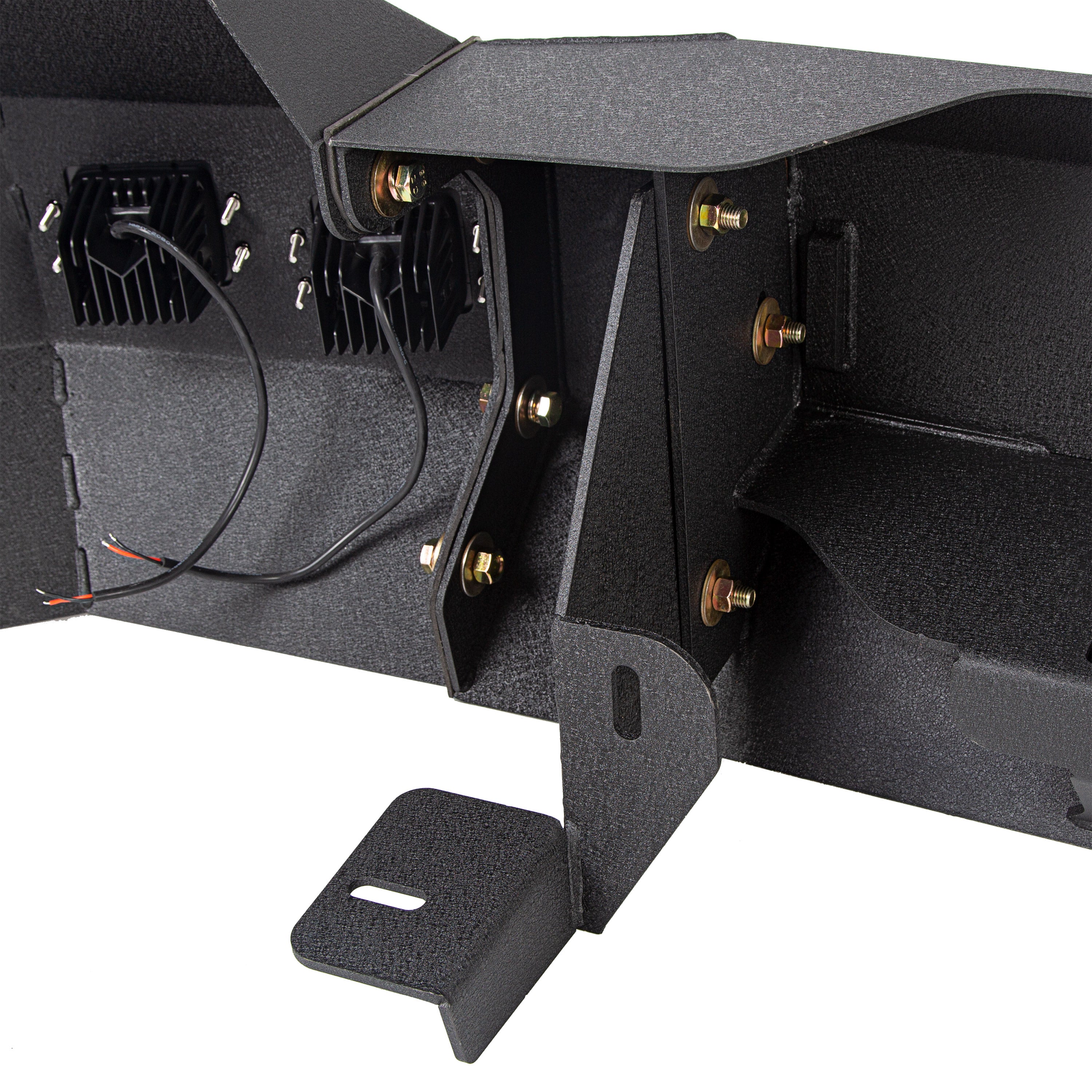 MR.GOP - Parachoques delantero compatible con Ford F150 2004-2008 con luces LED, anillos en D, placa de cabrestante, conjunto de parachoques todoterreno de 3 piezas, acero recubierto de polvo negro - 2 paquetes 