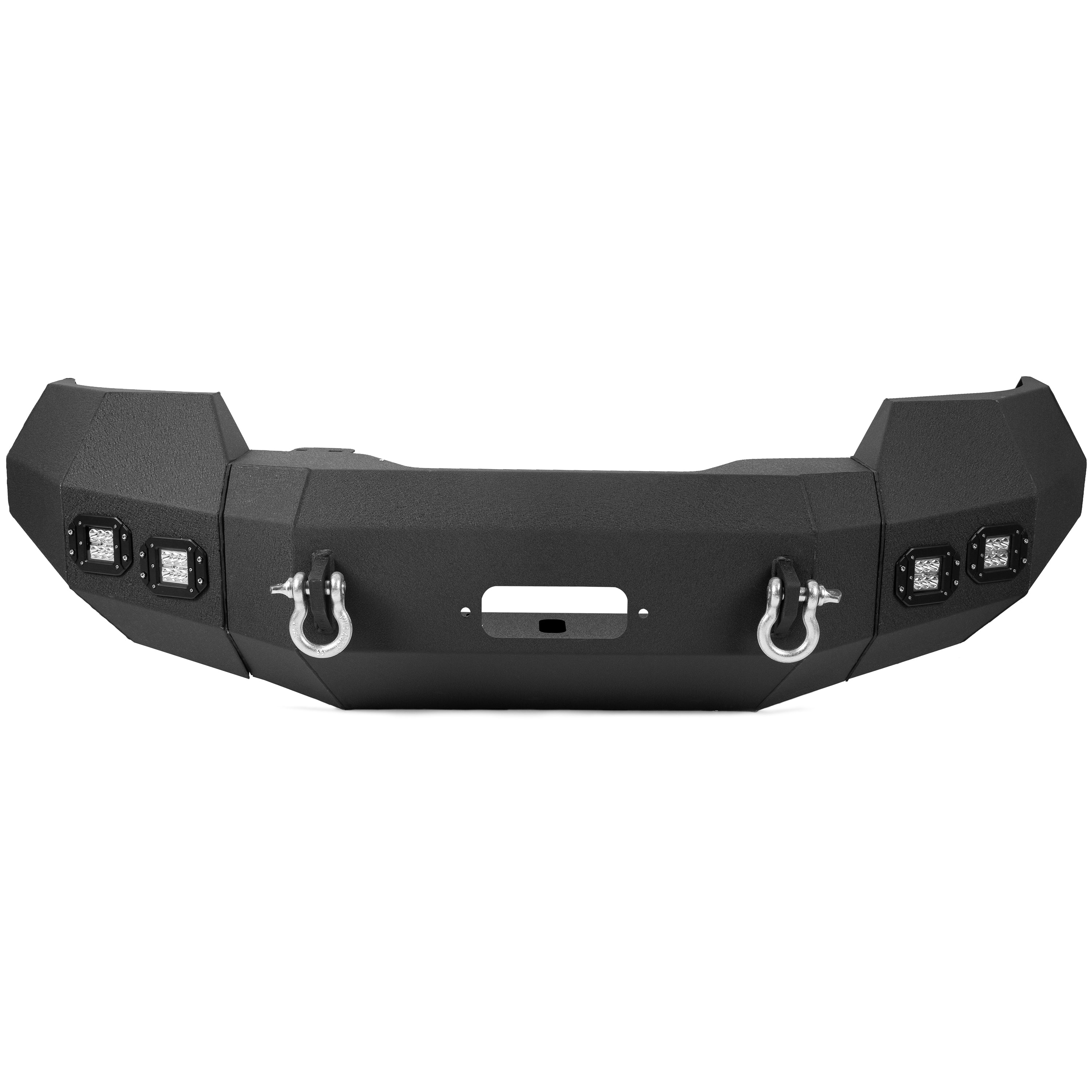 MR.GOP - Parachoques delantero compatible con Ford F150 2004-2008 con luces LED, anillos en D, placa de cabrestante, conjunto de parachoques todoterreno de 3 piezas, acero recubierto de polvo negro - 2 paquetes 