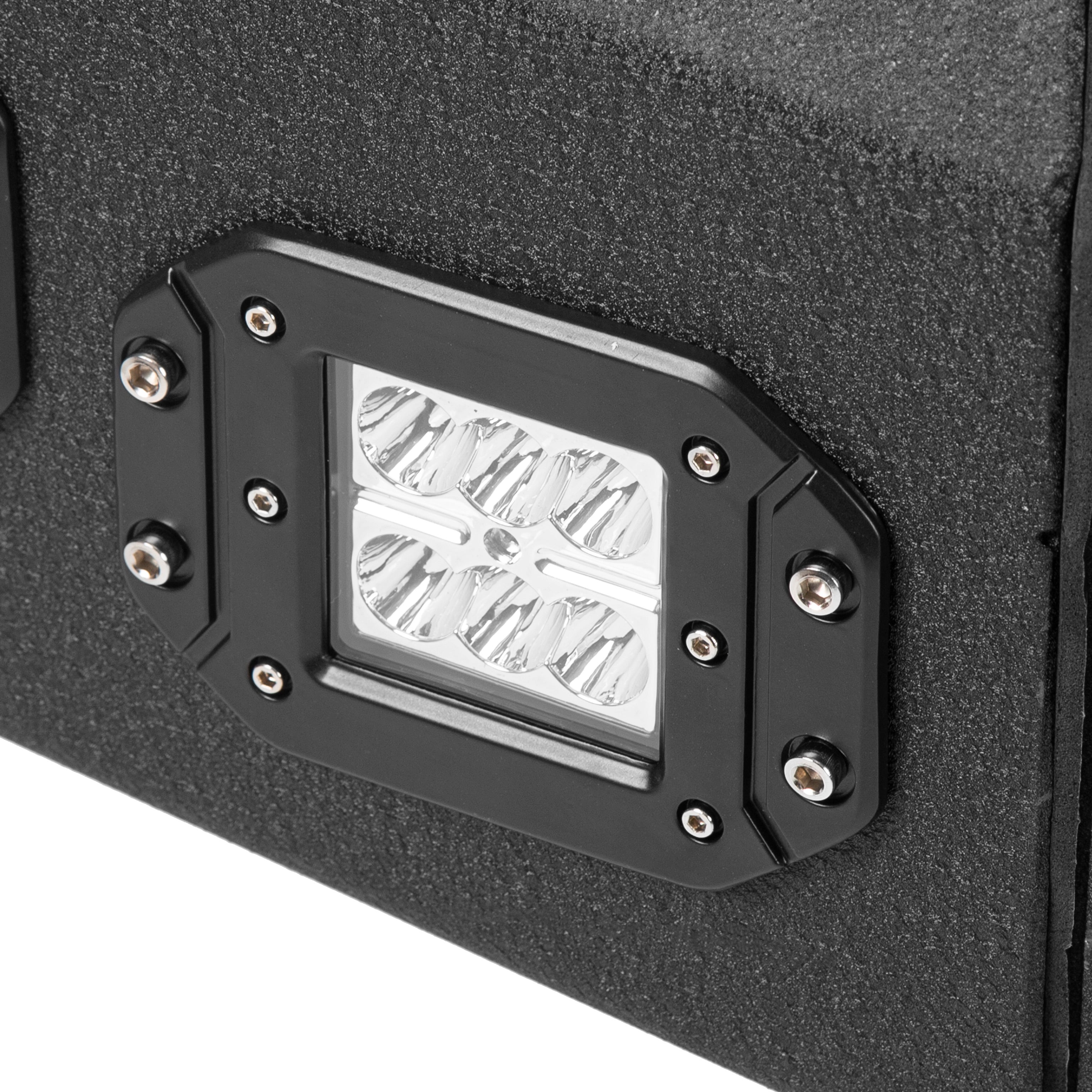 MR.GOP - Parachoques delantero compatible con Ford F150 2004-2008 con luces LED, anillos en D, placa de cabrestante, conjunto de parachoques todoterreno de 3 piezas, acero recubierto de polvo negro - 2 paquetes 