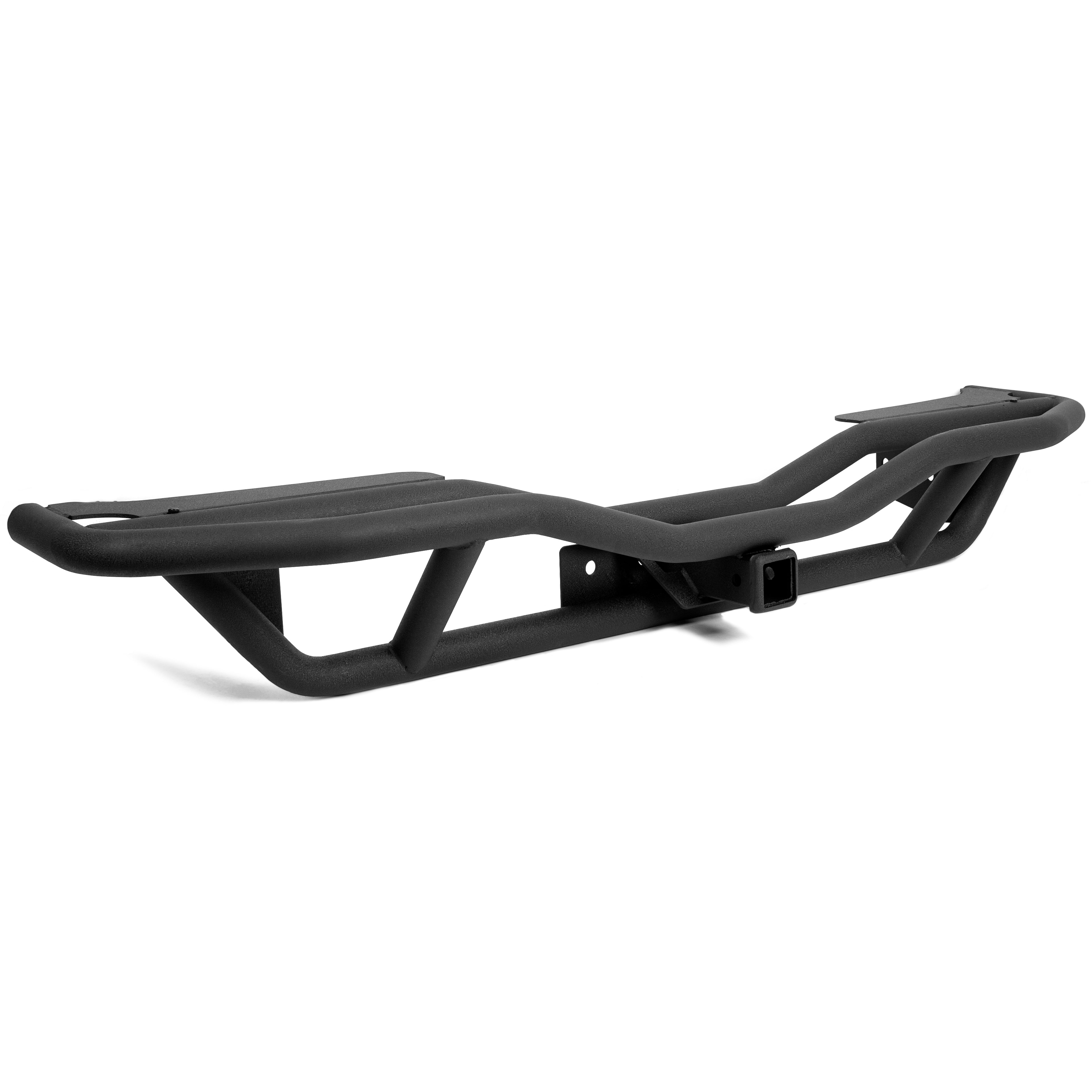 MR.GOP-Tubular Rear Bumper Compatible with 2007-2018 Jeep Wrangler JK W/ 2inches Hitch Receiver Steel Rock Crawler Textured Black