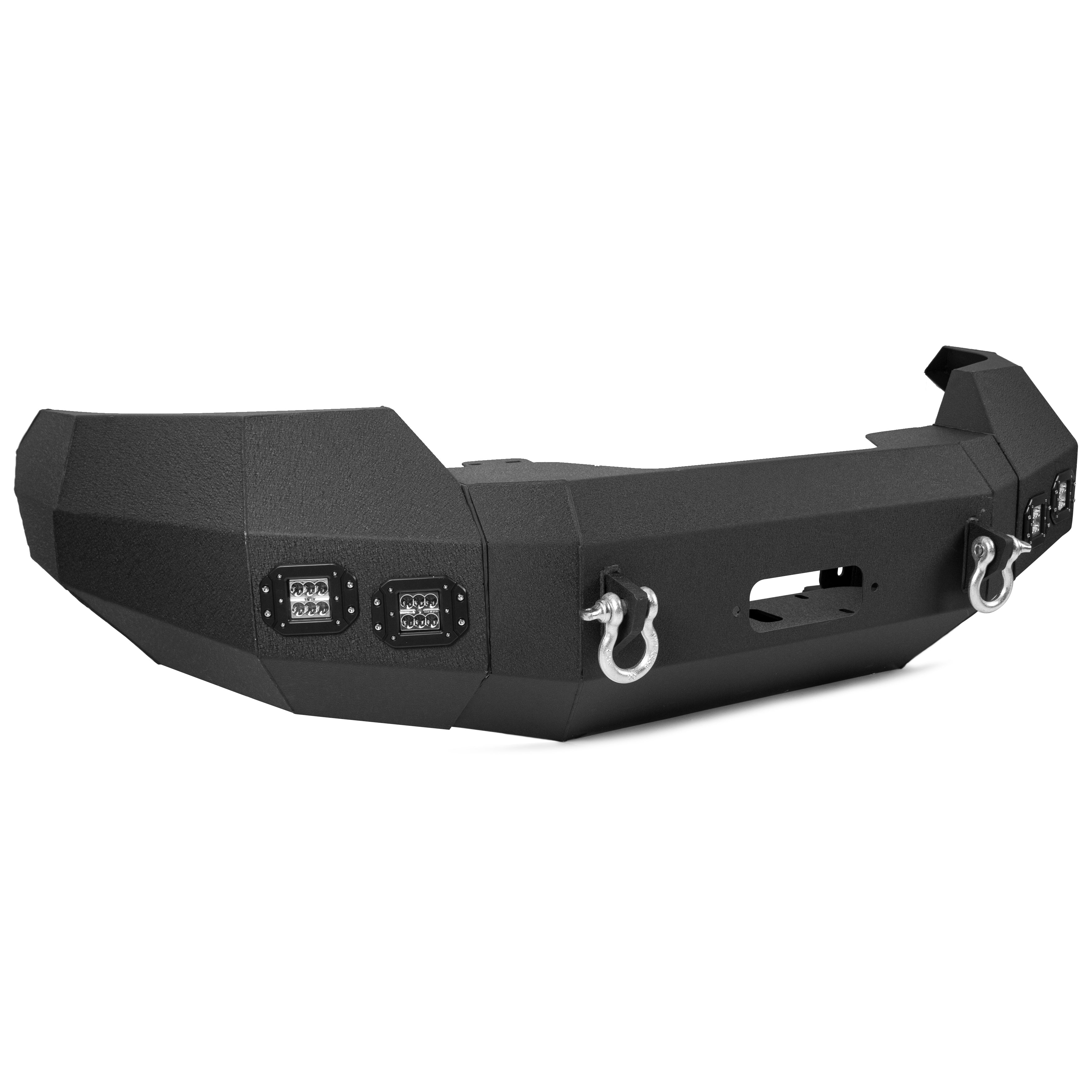 MR.GOP - Parachoques delantero compatible con Ford F150 2004-2008 con luces LED, anillos en D, placa de cabrestante, conjunto de parachoques todoterreno de 3 piezas, acero recubierto de polvo negro - 2 paquetes 