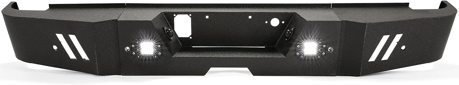 MR.GOP-Rear Bumper Compatible with 2015-2019 Chevrolet Chevy Silverado 2500 3500 GMC Sierra 2500HD 3500HD w/LED Lights and Sensor Holes Powder Coated Steel