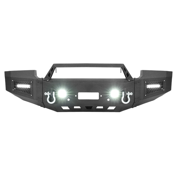 MR.GOP-Black Steel Front Bumper Assembly W/LED Spotlights For GMC Sierra 1500 2007-2013
