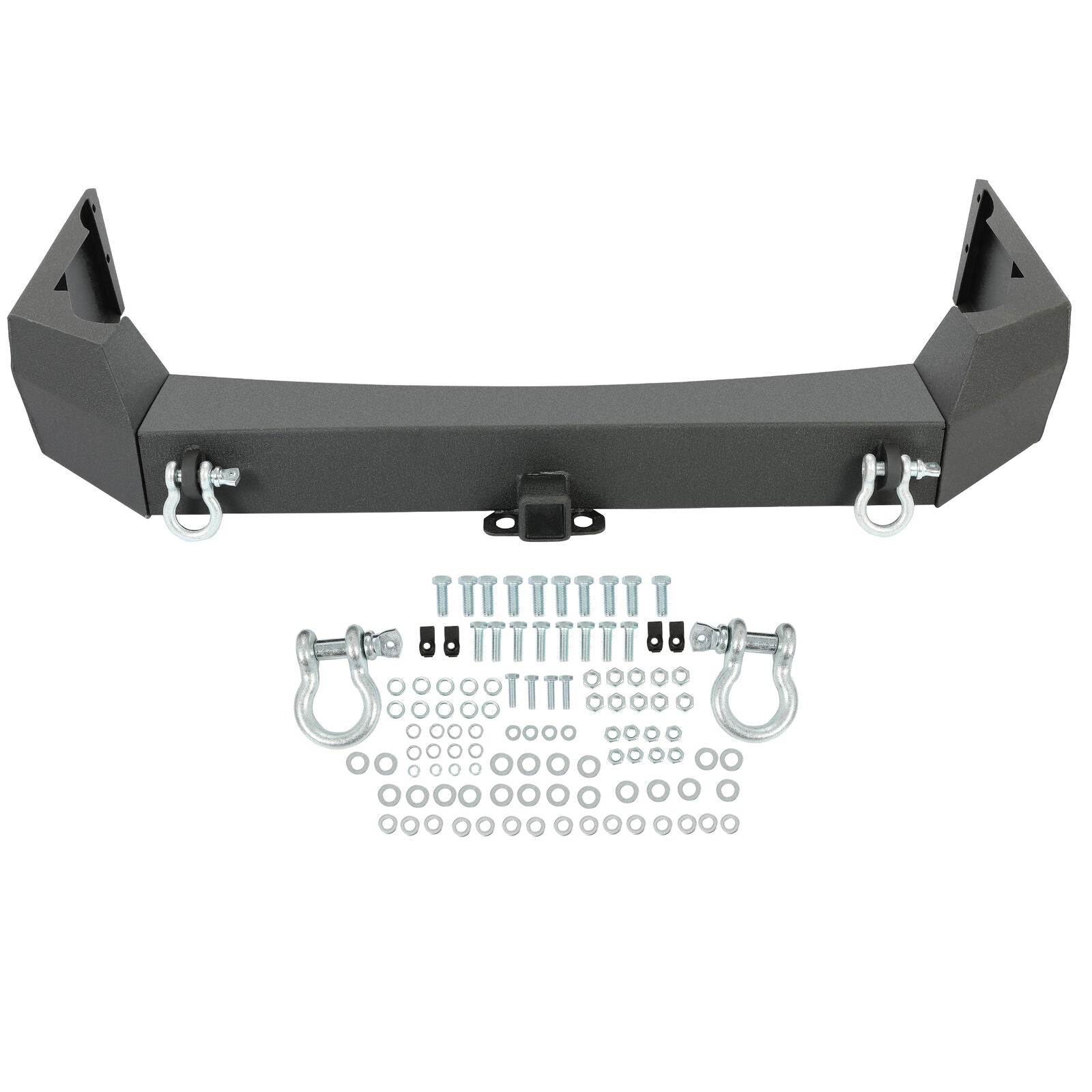 MR.GOP-Rear Bumper w/2” Receiver Compatible with 1999-2004 Jeep Grand Cherokee WJ w/D-rings Powder Coated Black