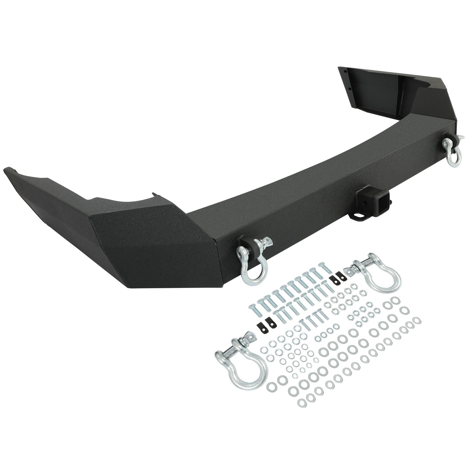 MR.GOP-Rear Bumper w/2” Receiver Compatible with 1999-2004 Jeep Grand Cherokee WJ w/D-rings Powder Coated Black