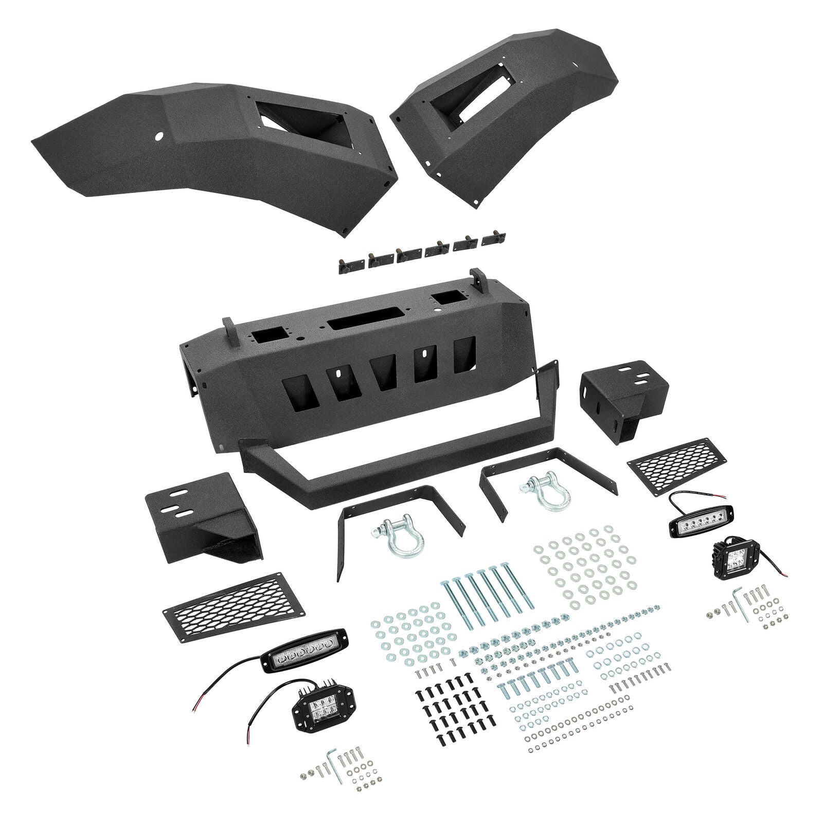 MR.GOP-Black Steel Front Bumper Assembly W/LED Spotlights For GMC Sierra 1500 2007-2013