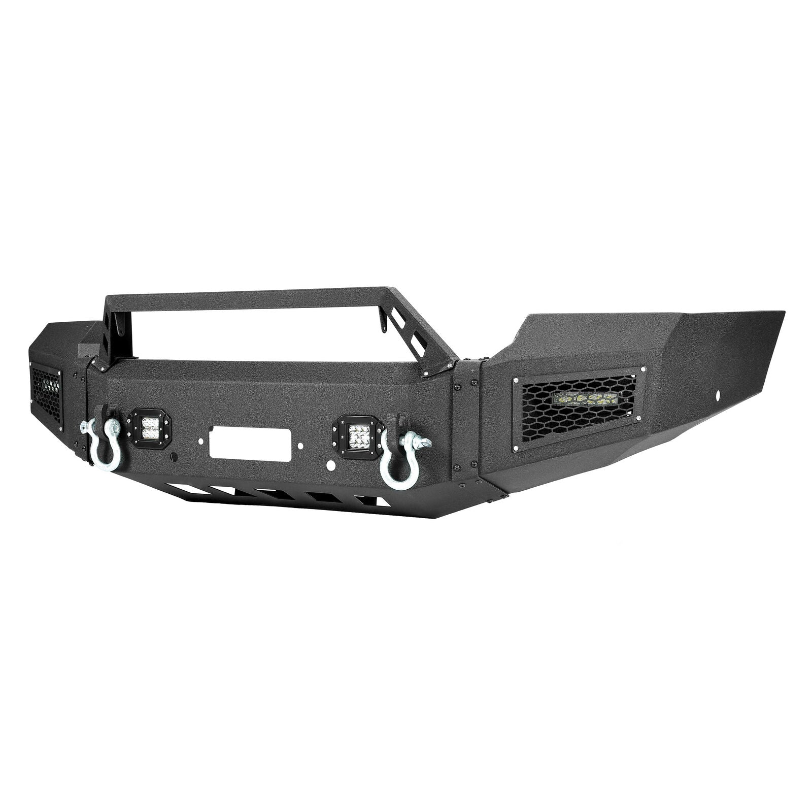 MR.GOP-Black Steel Front Bumper Assembly W/LED Spotlights For GMC Sierra 1500 2007-2013