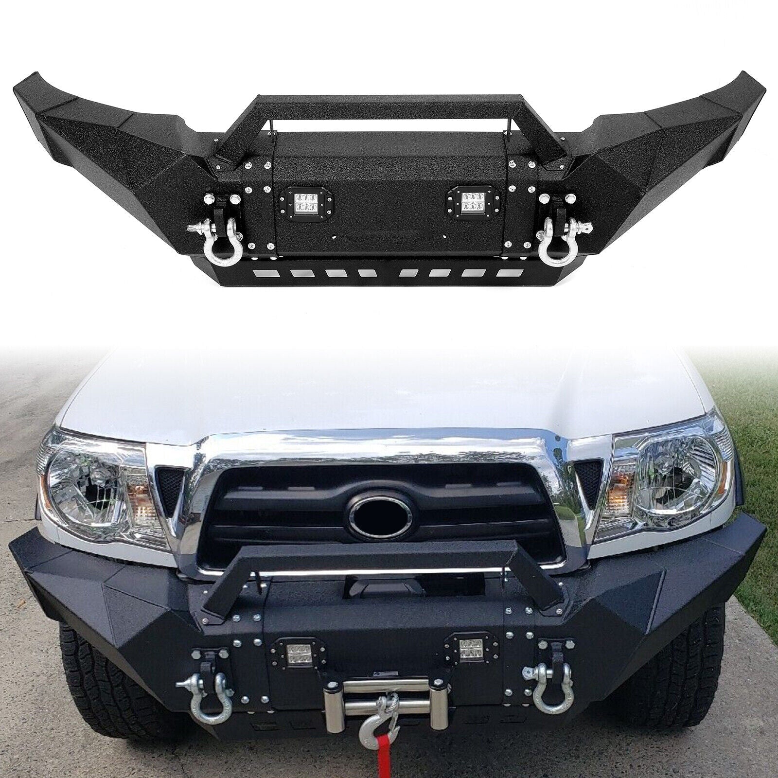 MR.GOP-Front Bumper Pickup For Tacoma 2005-2015 w/ LED Lights + Winch Plate + D-Rings