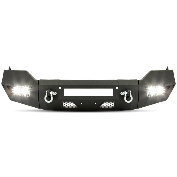 MR.GOP - Parachoques delantero resistente con anillos en D y luces antiniebla LED para Dodge Ram 1500 2013-2021
