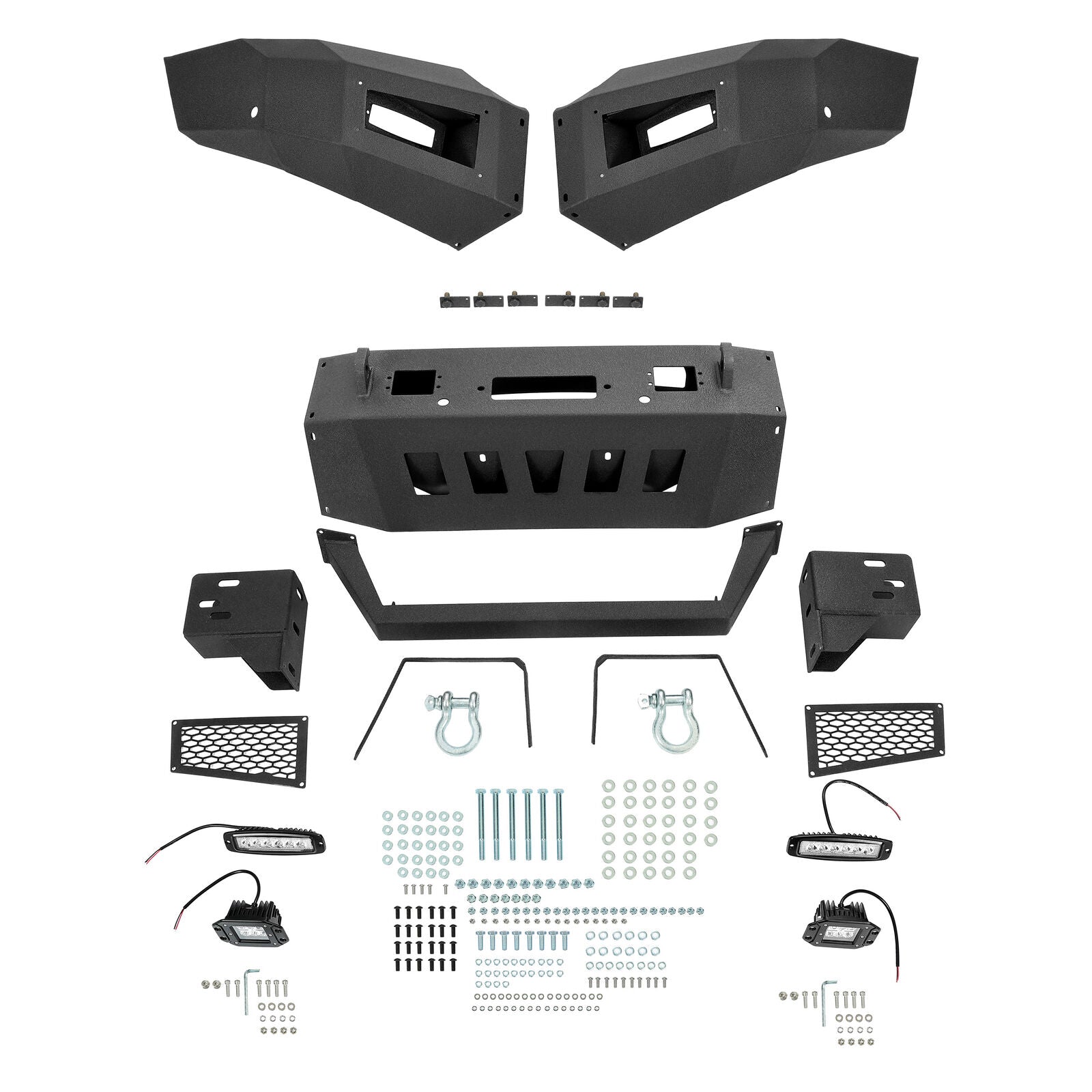 MR.GOP-Black Steel Front Bumper Assembly W/LED Spotlights For GMC Sierra 1500 2007-2013