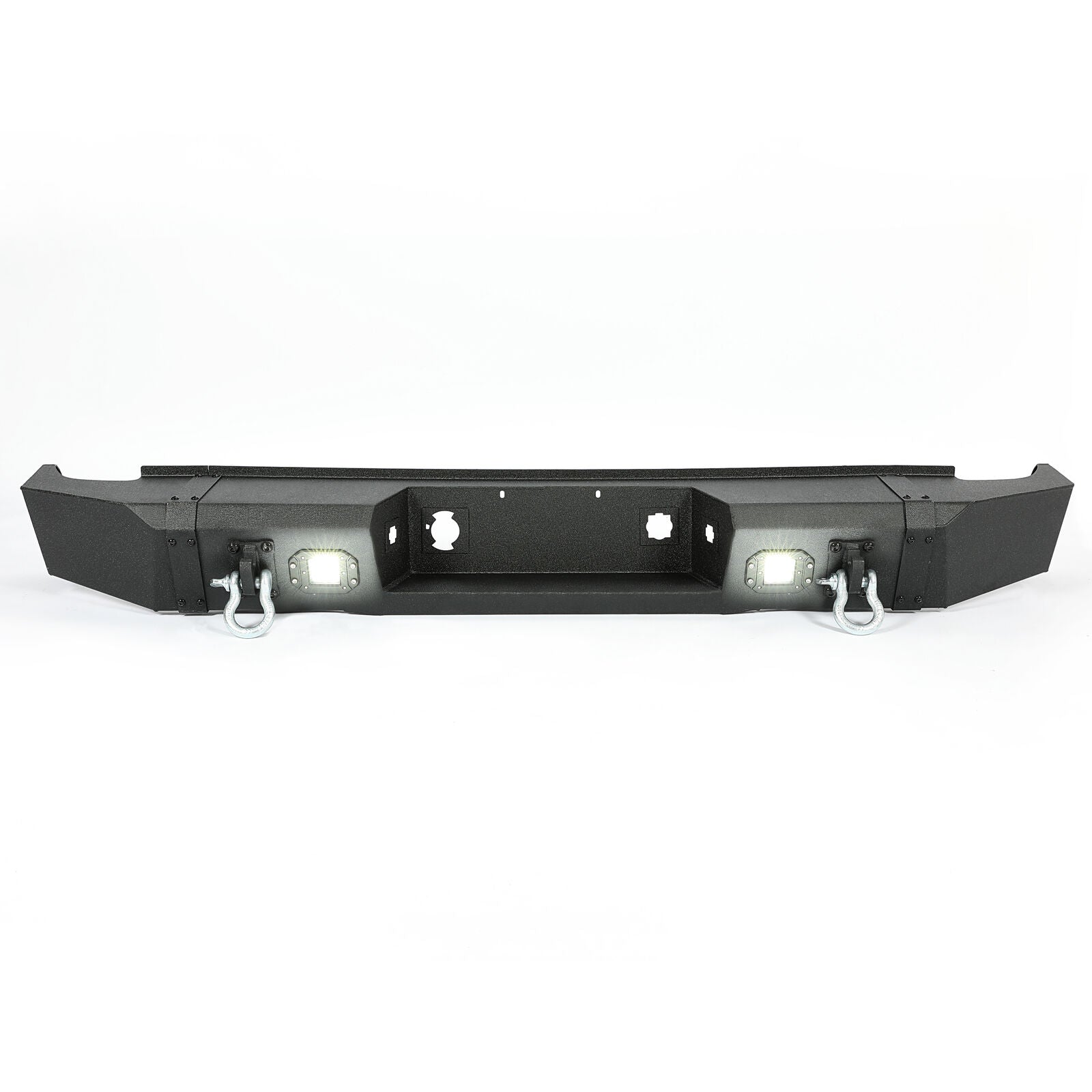 MR.GOP-Rear Bumper Compatible with 2007-2013 Chevy Chevrolet Silverado GMC Sierra 1500 W/2 LED Lights D-rings Powder Coated Steel Black