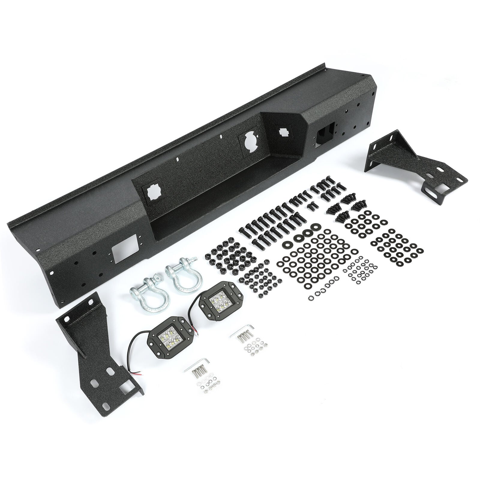 MR.GOP-Rear Bumper Compatible with 2007-2013 Chevy Chevrolet Silverado GMC Sierra 1500 W/2 LED Lights D-rings Powder Coated Steel Black