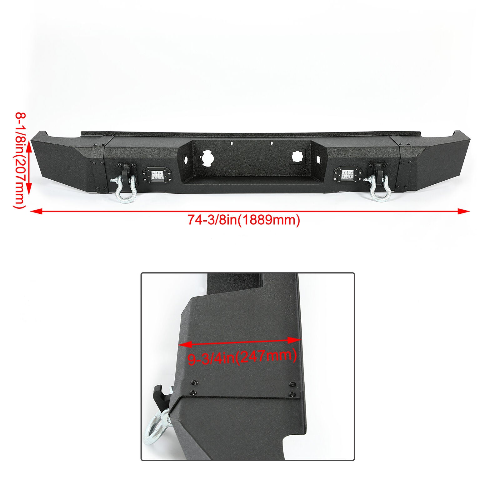 MR.GOP-Rear Bumper Compatible with 2007-2013 Chevy Chevrolet Silverado GMC Sierra 1500 W/2 LED Lights D-rings Powder Coated Steel Black