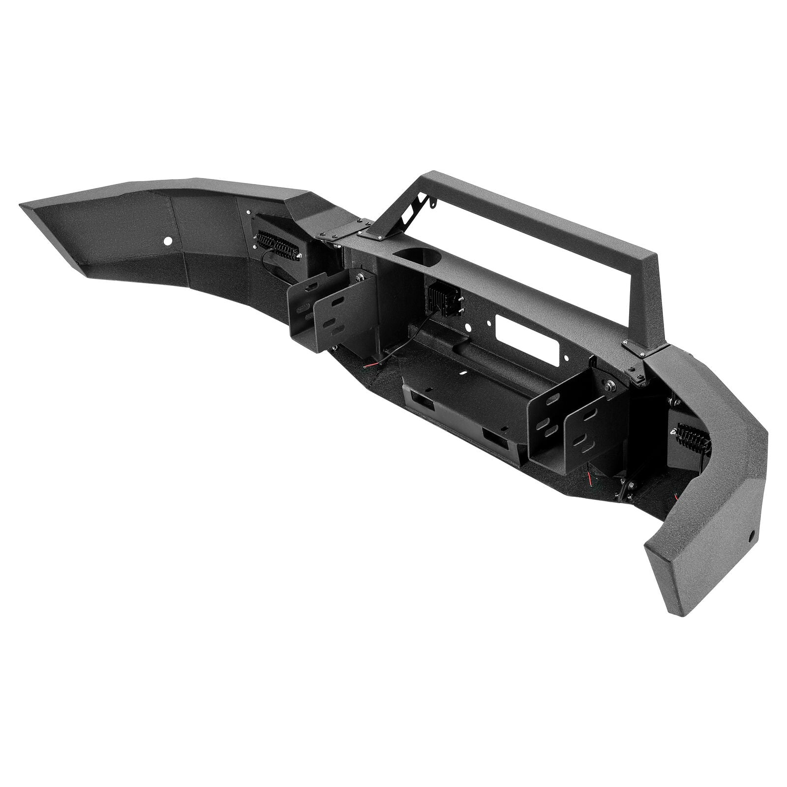 MR.GOP-Black Steel Front Bumper Assembly W/LED Spotlights For GMC Sierra 1500 2007-2013