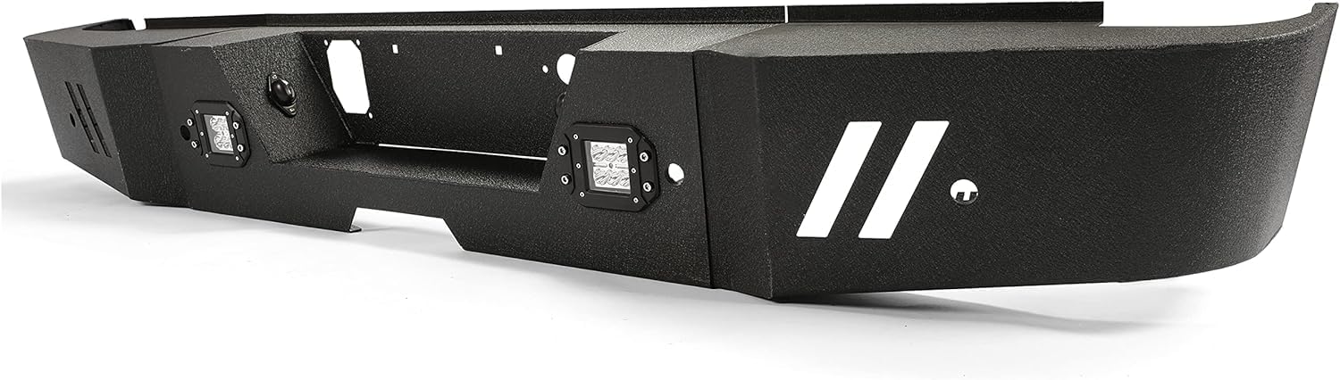 MR.GOP-Rear Bumper Compatible with 2015-2019 Chevrolet Chevy Silverado 2500 3500 GMC Sierra 2500HD 3500HD w/LED Lights and Sensor Holes Powder Coated Steel