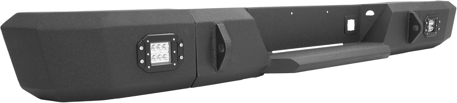 Rear Bumper Compatible with 1999-2007 Chevy Silverado GMC Sierra 2500 3500 HD W/LED Lights Steel Powder Coated Black