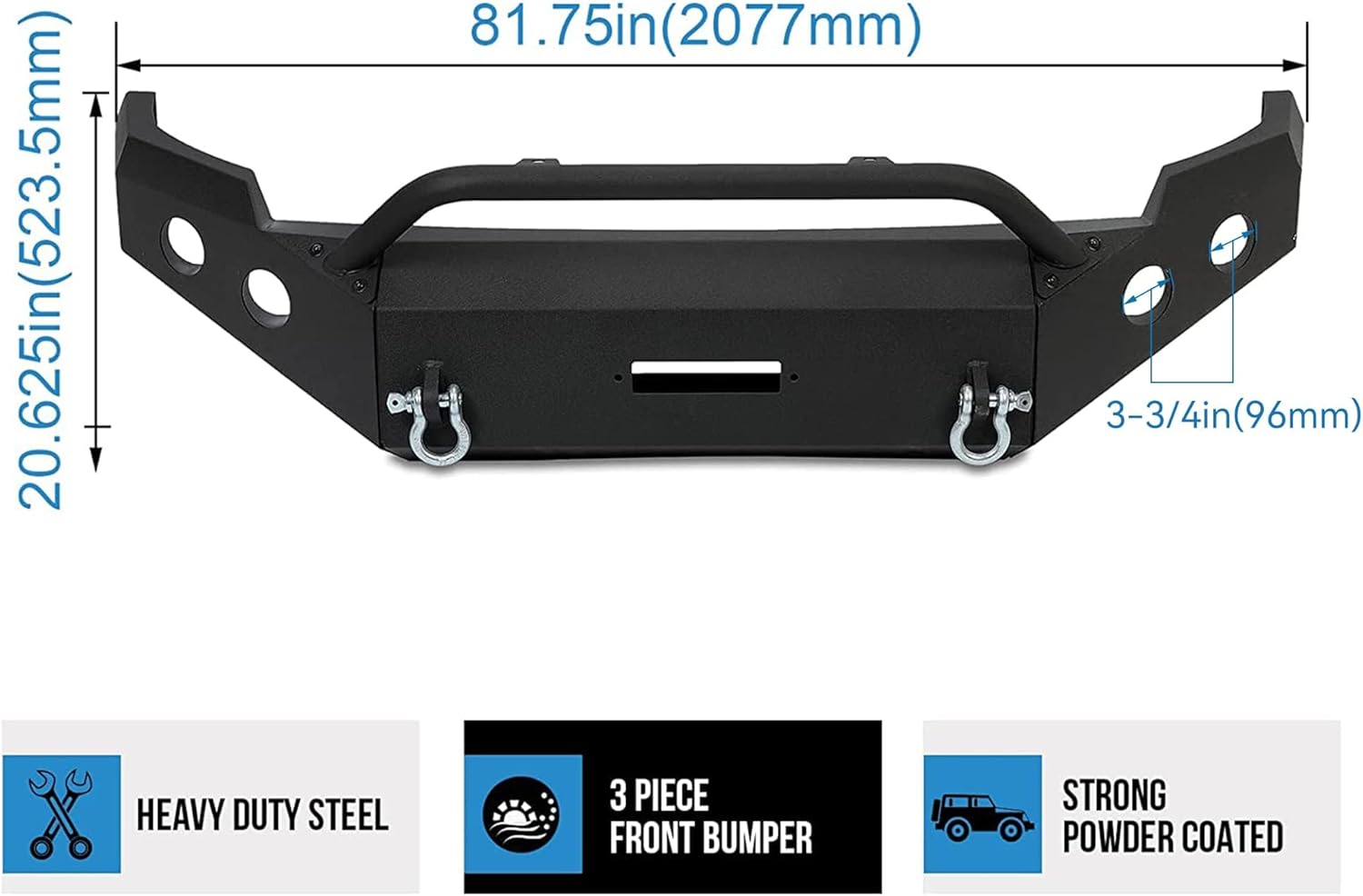 MR.GOP-Front Bumper Compatible with 2011-2014 Chevy Chevrolet Silverado 2500 HD 3500 HD 3 PCS Steel Powder Coated Black (2 Packages)