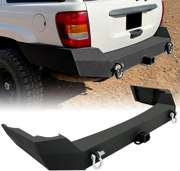 MR.GOP-Rear Bumper w/2” Receiver Compatible with 1999-2004 Jeep Grand Cherokee WJ w/D-rings Powder Coated Black