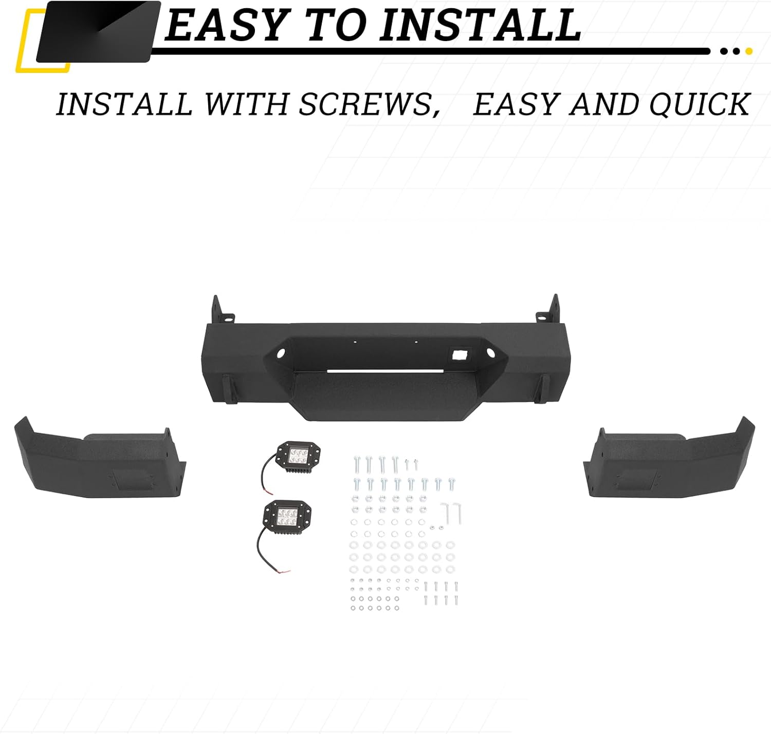 MR GOP-Rear Bumper Compatible with 1999-2007 Chevy Chevrolet Silverado & GMC Sierra 1500 With LED Lights Steel Powder Coated Black