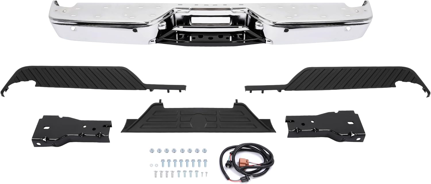 MR.GOP-Silvery & Black Rear Bumper Assembly Compatible with 2004-2015 Nissan Titan Models with Rear Park Assist Sensors Replacement for 850229FM0D 85022ZR20B NI1103118 NI1103111
