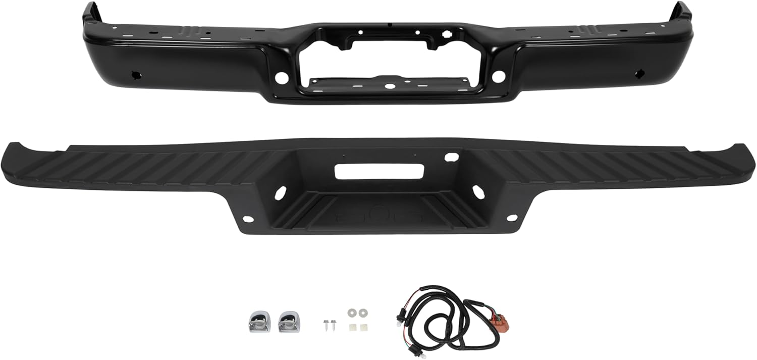 MR.GOP-Rear Step Bumper Assembly Compatible with 2006-2008 Ford F150 Lincoln Mark LT w/Parking Sensor Holes Replacement for FO1103139 Black