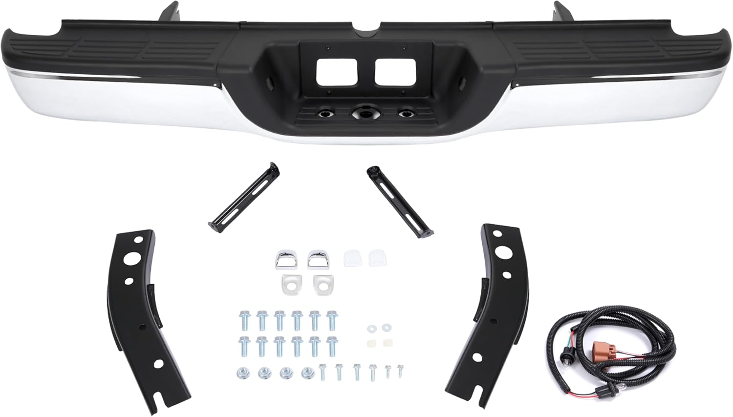 MR.GOP-Rear Step Bumper Assembly Compatible with 2000-2006 Toyota Tundra TO1103107 Steel+Plastic Silvery+Black Chrome+Powder Coated