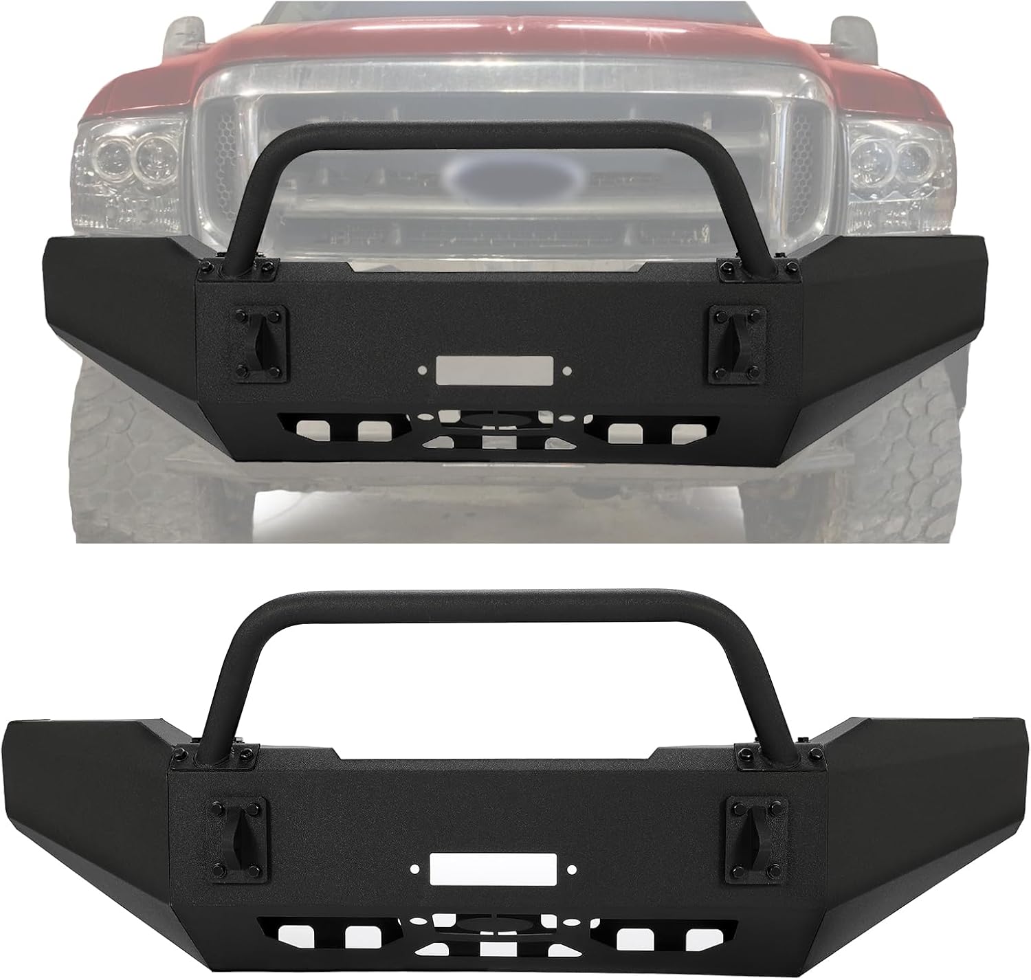 MR.GOP - Parachoques delantero compatible con Ford F250 F350 Super Duty 1999-2004 con barra parachoques de acero recubierto de polvo negro