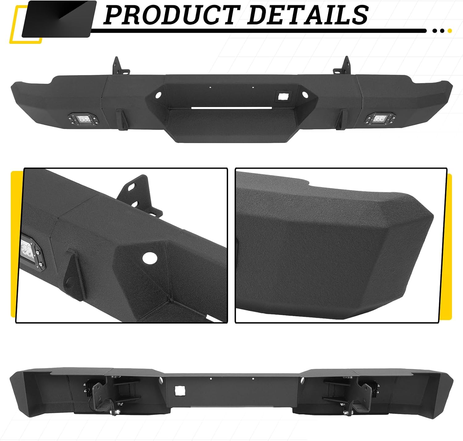 MR GOP-Rear Bumper Compatible with 1999-2007 Chevy Chevrolet Silverado & GMC Sierra 1500 With LED Lights Steel Powder Coated Black