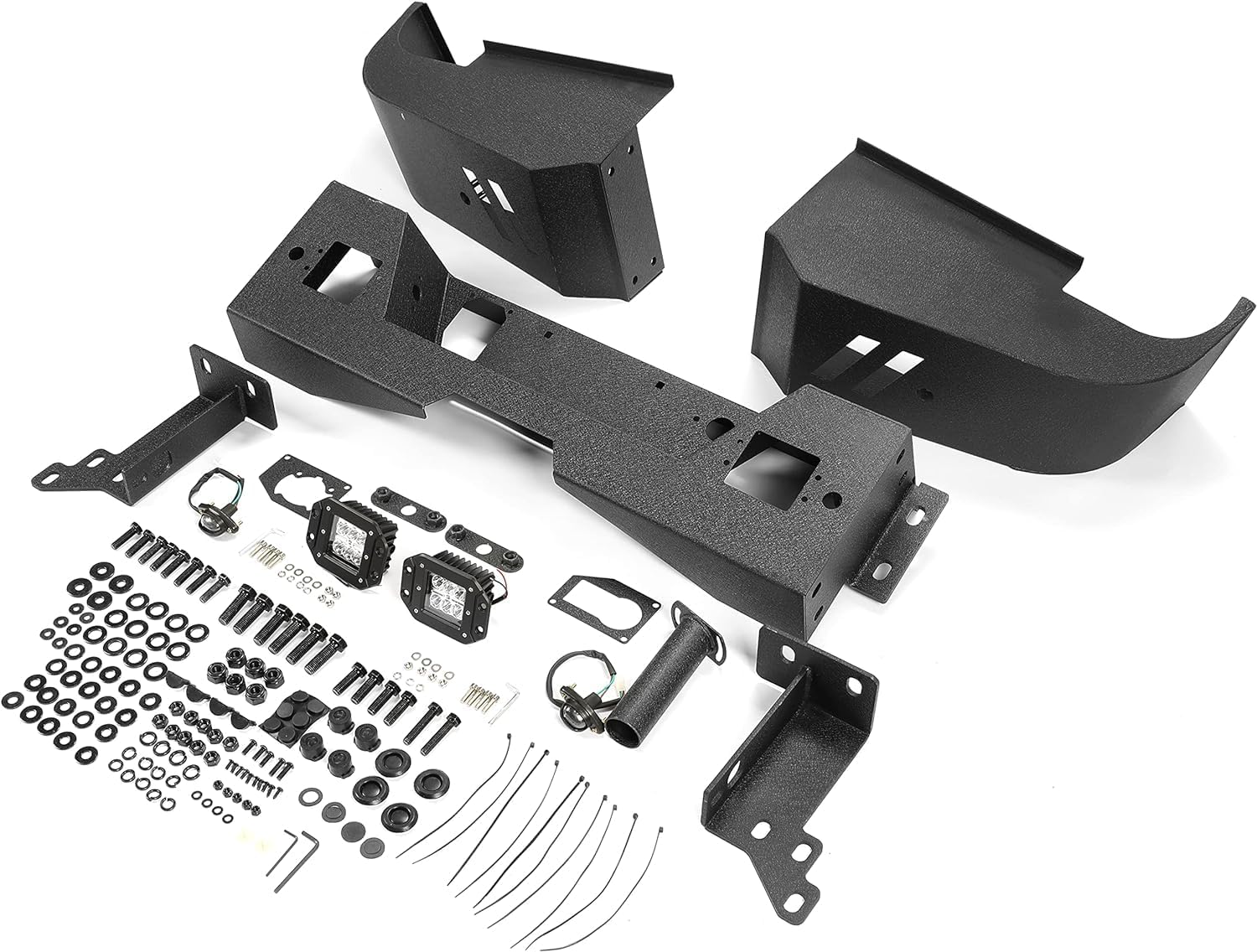 MR.GOP-Rear Bumper Compatible with 2015-2019 Chevrolet Chevy Silverado 2500 3500 GMC Sierra 2500HD 3500HD w/LED Lights and Sensor Holes Powder Coated Steel