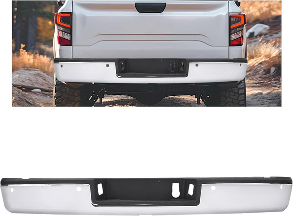 MR.GOP-Rear Step Bumper Assembly Compatible with 2016-2020 Nissan Titan/Titan XD 85030EZ40A-PFM NI1103134 With Sensor Holes & License Plate Light Chrome Silvery&Black