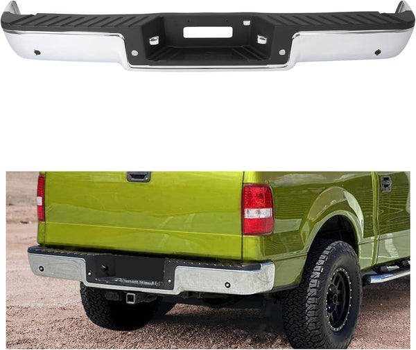 MR.GOP-Rear Step Bumper Assembly Compatible with 2006-2008 Ford F150 Lincoln Mark LT With Parking Sensor Holes Replacement for FO1103142 FO1103138 Chrome Silvery+Black