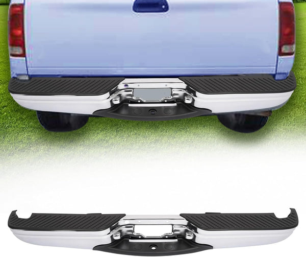 MR.GOP-Rear Bumper Assembly Compatible with 1997-2003 Ford F150/F250 Light Duty Styleside Regular Cab/Super Cab & 2004 Ford F150 Heritage Styleside FO1103101 Chrome + Powder Coated Silvery+Black