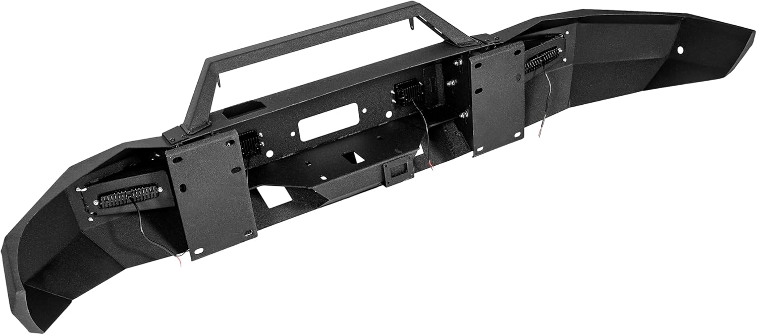Front Bumper Assembly Compatible with 2019-2024 Dodge Ram 2500/3500 with Winch Plate, LED Lights, D-Rings and Sensor Holes Steel Powder Coated Black (2 Packages)