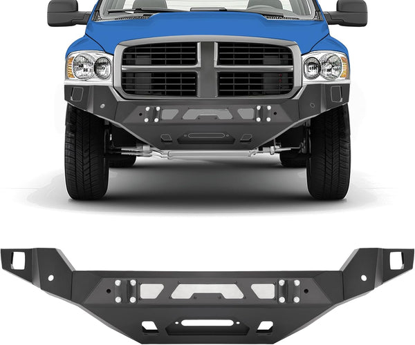 MR.GOP - Parachoques delantero compatible con camioneta Dodge Ram 1500 2006 2007 2008, parachoques todoterreno Rock Crawler con placa de cabrestante, acero recubierto de polvo negro 
