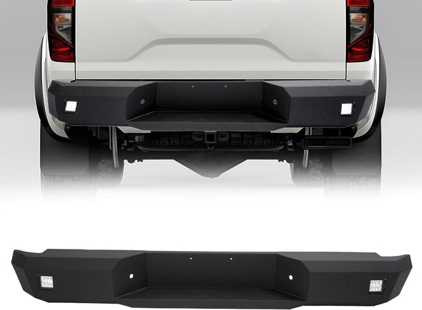 MR.GOP-Rear Bumper Assembly Compatible with 2005-2021 Nissan Frontier Truck Rear Step Pad Bumper Assembly With 2 Led Lights Steel Black