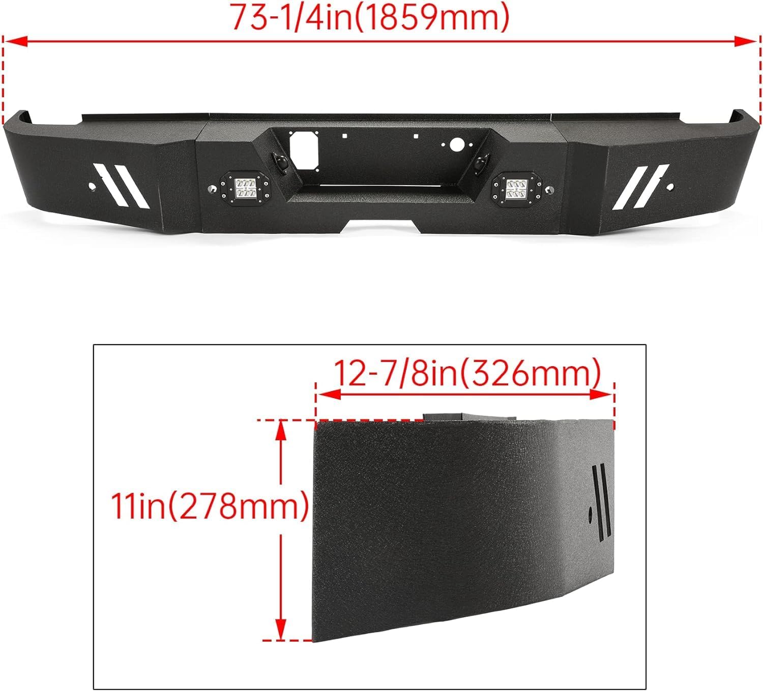 MR.GOP-Rear Bumper Compatible with 2015-2019 Chevrolet Chevy Silverado 2500 3500 GMC Sierra 2500HD 3500HD w/LED Lights and Sensor Holes Powder Coated Steel