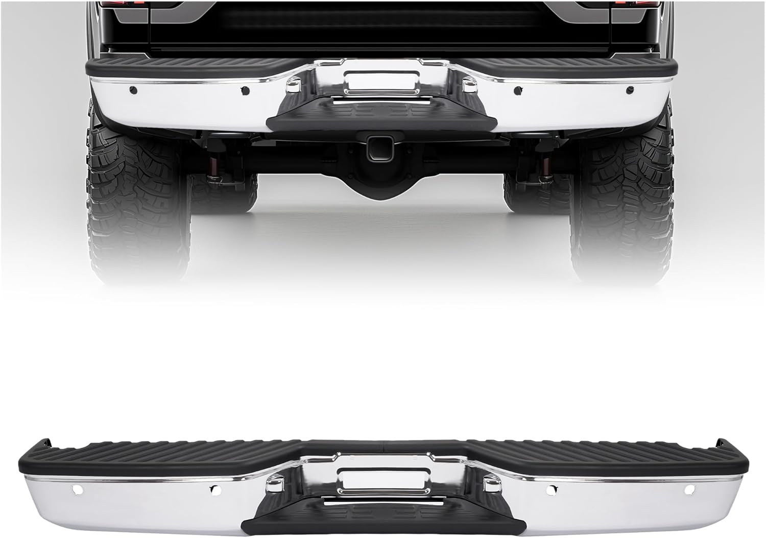 MR.GOP-Silvery & Black Rear Bumper Assembly Compatible with 2004-2015 Nissan Titan Models with Rear Park Assist Sensors Replacement for 850229FM0D 85022ZR20B NI1103118 NI1103111