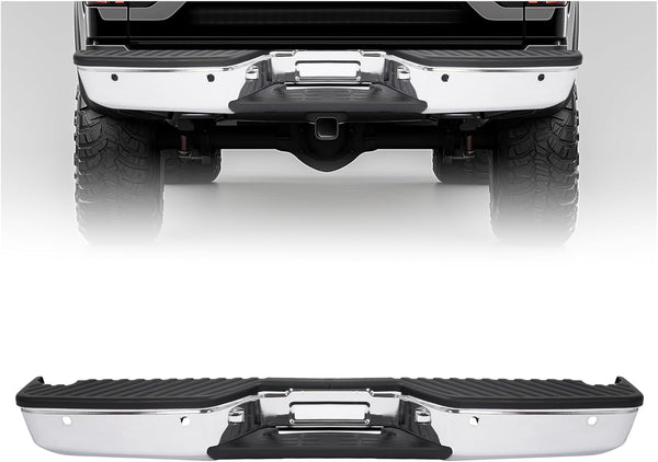 MR.GOP-Silvery & Black Rear Bumper Assembly Compatible with 2004-2015 Nissan Titan Models with Rear Park Assist Sensors Replacement for 850229FM0D 85022ZR20B NI1103118 NI1103111