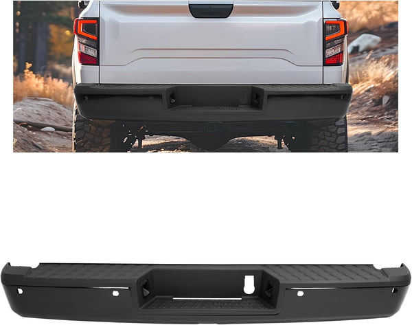 MR.GOP-Rear Step Bumper Assembly Compatible with 2016-2020 Nissan Titan/Titan XD NI1103132 85030EZ50A With Sensor Holes & License Plate Light Powder Coated Black