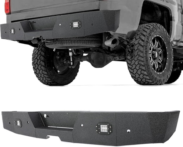 MR.GOP-Off-Road Rear Bumper Heavy Duty Steel Compatible with 2007-2018 Chevy Chevrolet Silverado GMC Sierra 1500 with 2 18W LED Lights Include Instruction (3Pcs)