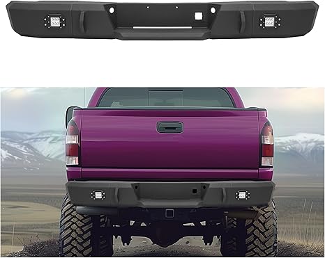 Rear Bumper Compatible with 1999-2007 Chevy Silverado GMC Sierra 2500 3500 HD W/LED Lights Steel Powder Coated Black