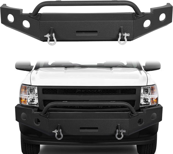 MR.GOP-Front Bumper Compatible with 2007-2013 Chevy Silverado 1500 W/Push Bar 3-Piece Modular -2 Packages