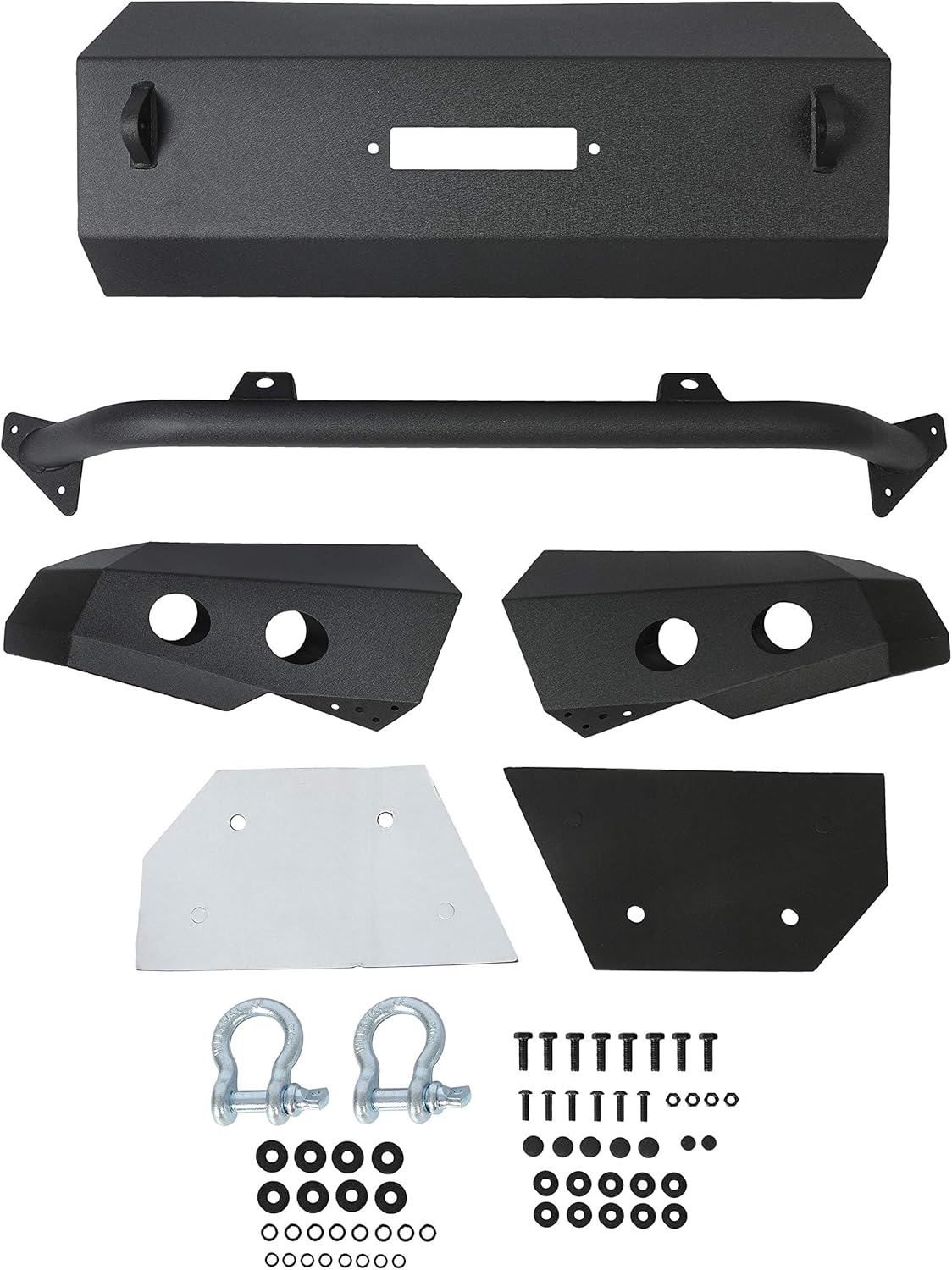 MR.GOP-Front Bumper Compatible with 2011-2014 Chevy Chevrolet Silverado 2500 HD 3500 HD 3 PCS Steel Powder Coated Black (2 Packages)