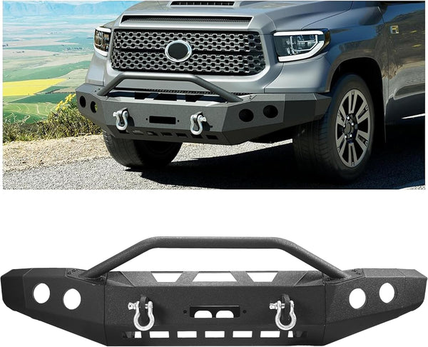 MR.GOP-Front Bumper Compatible with 2014-2023 Toyota Tundra w/D-Rings Winch Mounting Plate Steel Black Two Packages