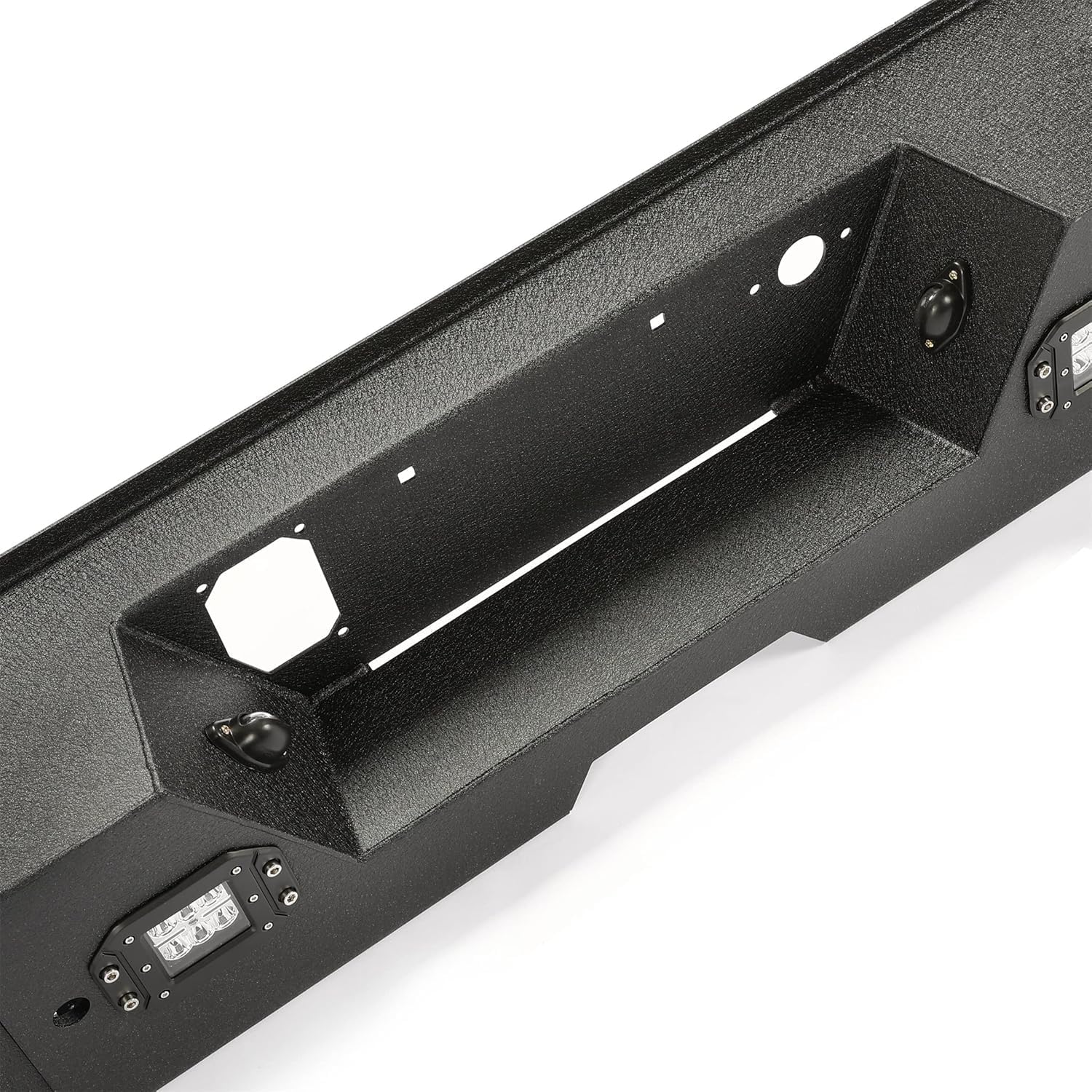 MR.GOP-Rear Bumper Compatible with 2015-2019 Chevrolet Chevy Silverado 2500 3500 GMC Sierra 2500HD 3500HD w/LED Lights and Sensor Holes Powder Coated Steel