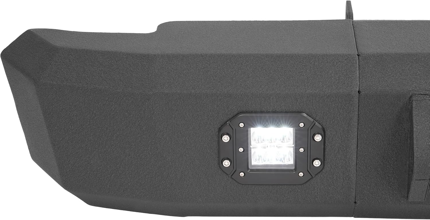 MR GOP-Rear Bumper Compatible with 1999-2007 Chevy Chevrolet Silverado & GMC Sierra 1500 With LED Lights Steel Powder Coated Black